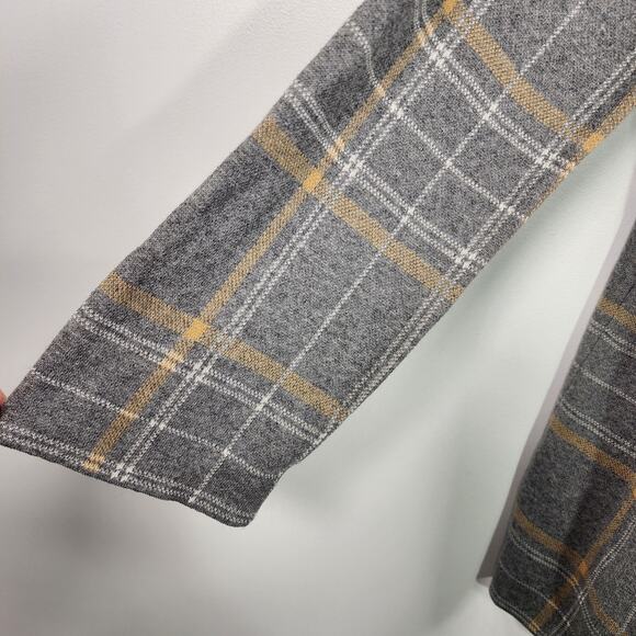 LOFT Outlet Cardigan Sweater Gray Tan Plaid Open Front Academia Preppy Size LP - Picture 5 of 11